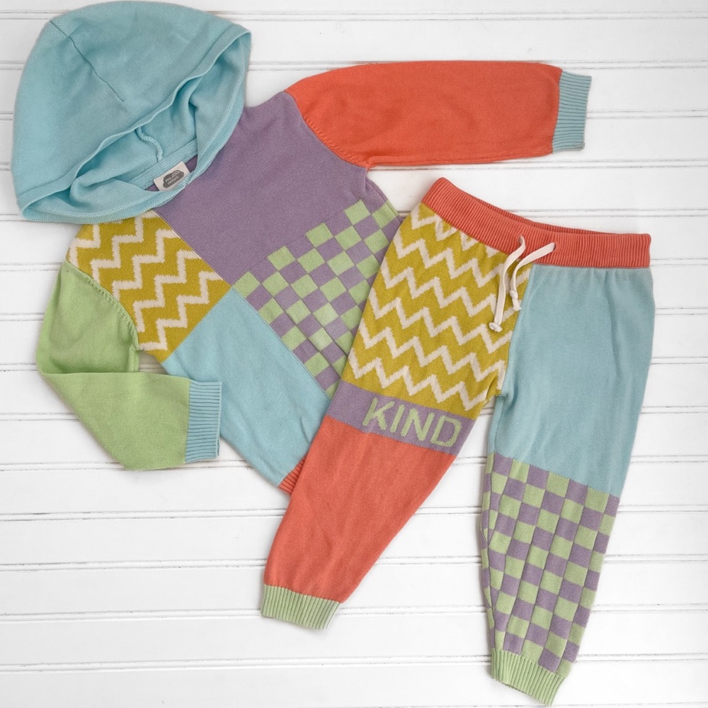 MI ARCUS VGUC 100% Cotton Colorblock Knit Hoodie Sweater Set